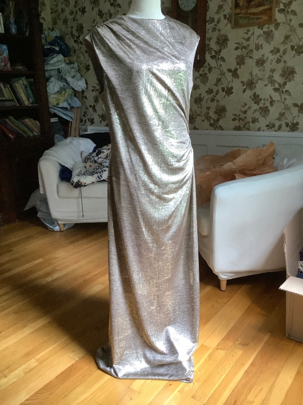 Connected Apparel Gold Jersey Floor Length Dress Size 12